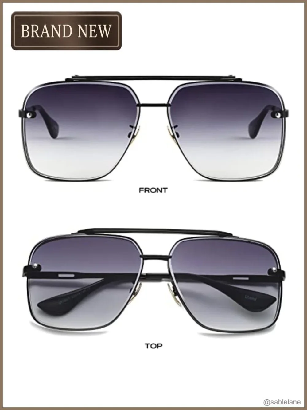 Oversized Square Aviator Sunglasses Metal Frame Gradient Lens UV400
